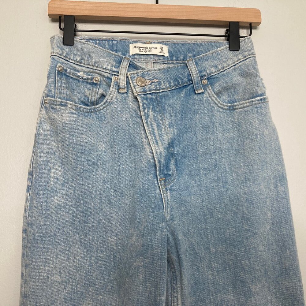 Abercrombie & Fitch 90s Straight Ultra High Rise Jeans 25 Blue Criss Cross Waist - Picture 3 of 9
